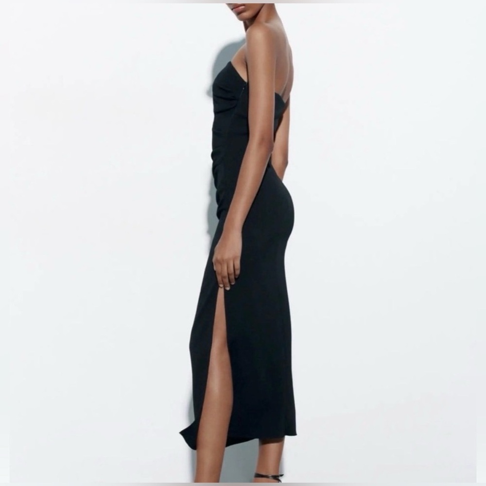 Zara Strapless Black Midi Dress